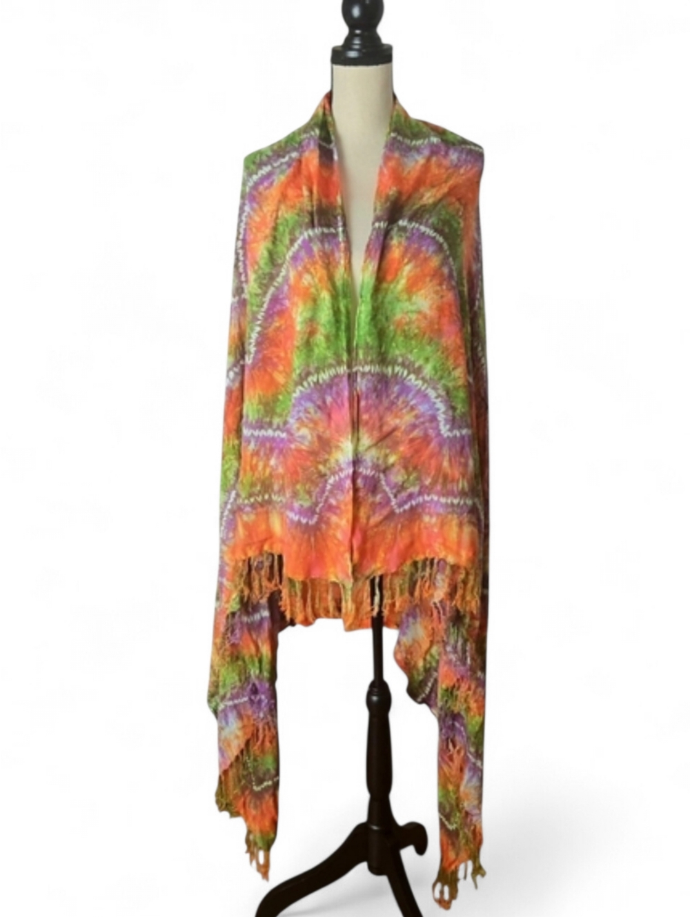 Multicolor Tie-Dye Fringe Wrap Scarf Sarong 42" x 66"